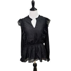 Rockin' C Women's M Medium Blouse Top Goth Victorian Ruffled Semi Sheer Metallic